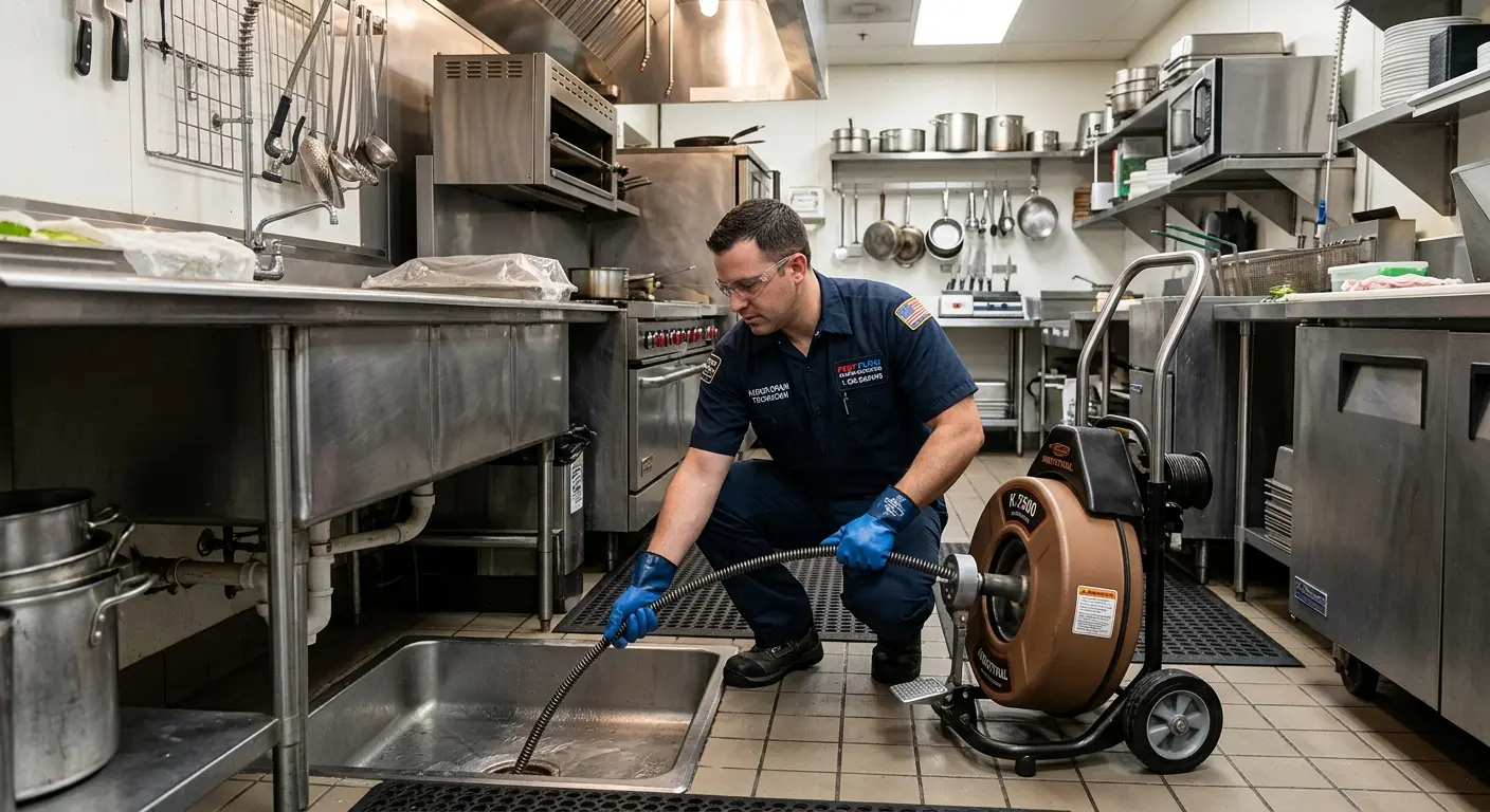 Commercial drain cleaning service in a restaurant kitchen in Druid Hills